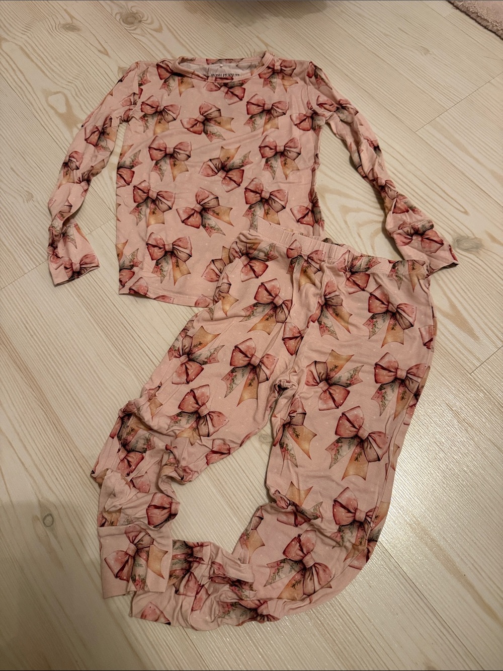 Posh Peanut Pink Bow Print Long Sleeve Pajama Set